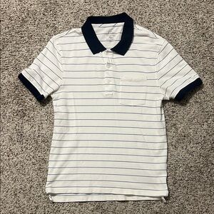 J. Crew Men's Polo Shirt - White with Navy Stripes. Size small